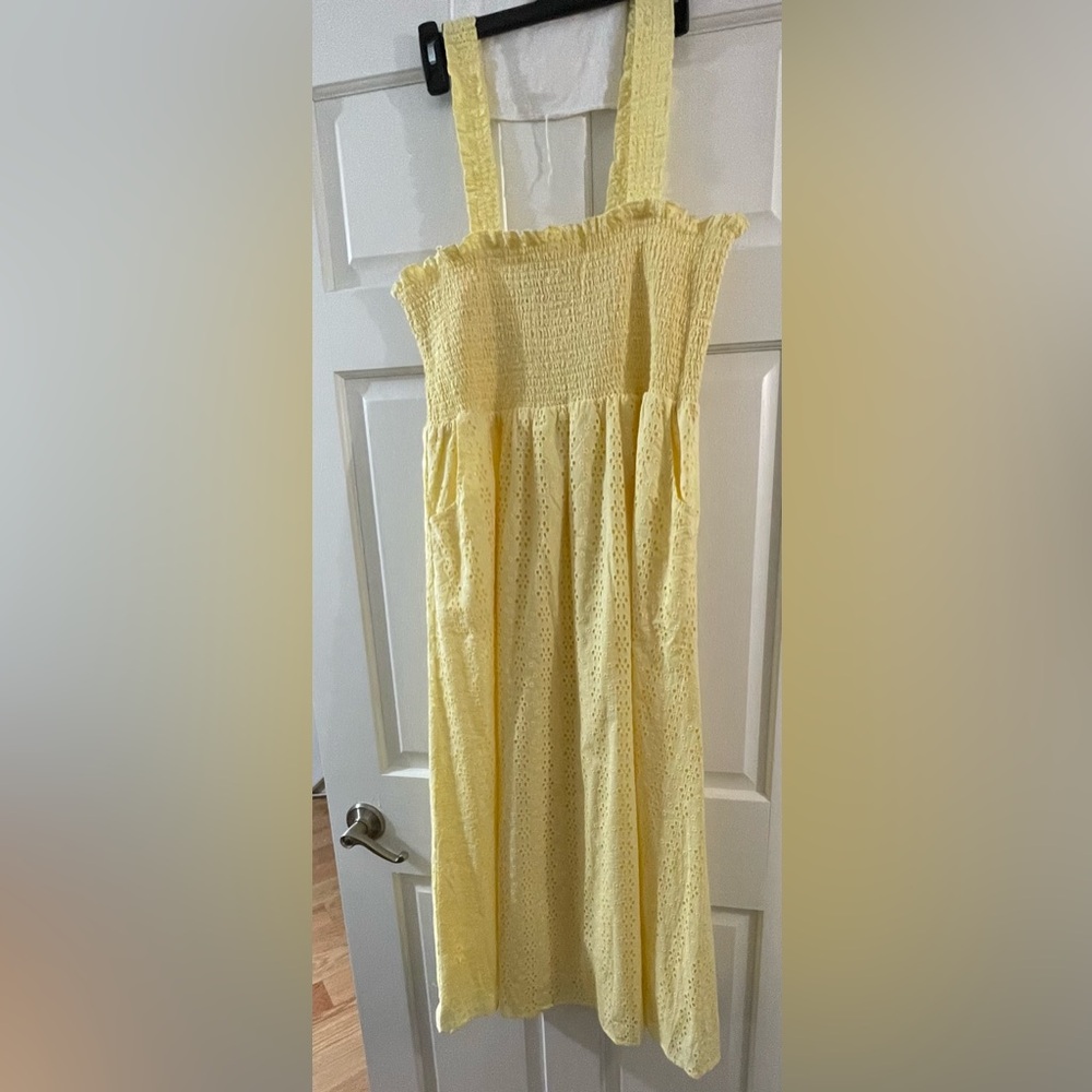 CHELSEA & THEODORE
Smocked Eyelet Midi Dress w/ pockets